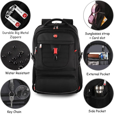 17 Inch Travel Laptop Backpack for Men Women, Aokur Extra Larger 50L Business Backpack with USB Charging Port, Carry on College School anti Theft Computer Schoolbag Waterproof, Black