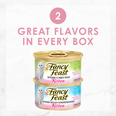 (12 Pack) Fancy Feast Grain Free Pate Wet Kitten Food Variety Pack, Kitten Classic Pate Collection Turkey & Whitefish, 3 Oz. Cans
