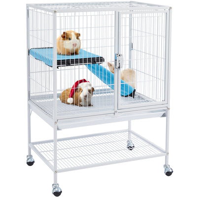 Easyfashion Rolling Metal Small Animal Cage with Removable Ramp Hammered White