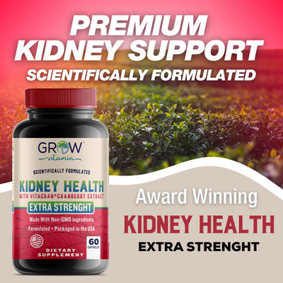 Kidney Health Support Supplement by Grow Vitamin (Kidney Cleanse Supplement) Supports Urinary Tract and Bladder Health, Organic Cranberry Extract, Astragalus and Uva Ursi Leaf - 60 Caps