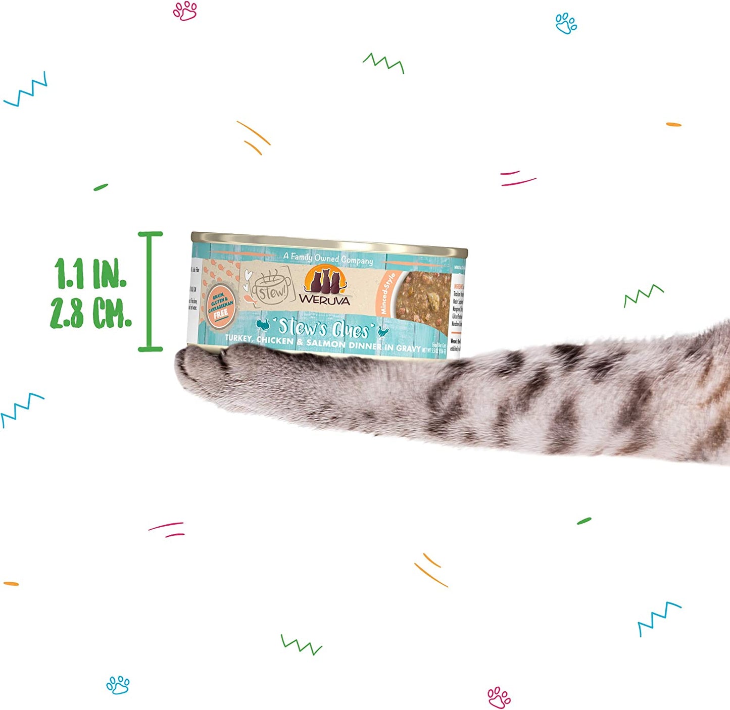 Weruva Classic Cat Stews!, Stew'S Clues with Turkey, Chicken & Salmon in Gravy, 5.5Oz Can (Pack of 8)