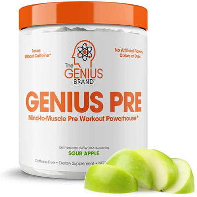 Genius Pre Workout Powder, Sour Apple - All-Natural Nootropic Pre-Workout & Caffeine-Free Nitric Oxide Booster Supplement with Beta Alanine & Alpha GPC - the Genius Brand