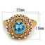 Rose Gold Brass Ring with AAA Grade CZ  in Sea Blue