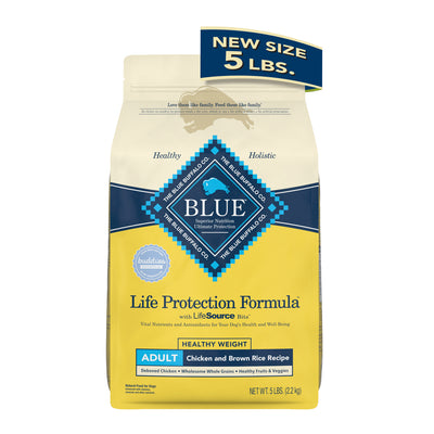 Blue Buffalo Life Protection Formula Healthy Weight Chicken and Brown Rice Dry Dog Food for Adult Dogs, Whole Grain, 5 Lb. Bag