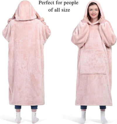 KPBLIS Wearable Blanket Hoodie for Women and Men, Oversized Wearable Hoody Blanket Sweatshirt, Warm and Cozy Giant Wearable Fleece Blanket with Sleeves and Giant Pocket for Adults and Kids, Pink