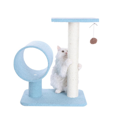 Armarkat Sky Blue 25" Real Wood Cat Tree With Scratcher And Tunnel for Privacy And Hiding, B2501