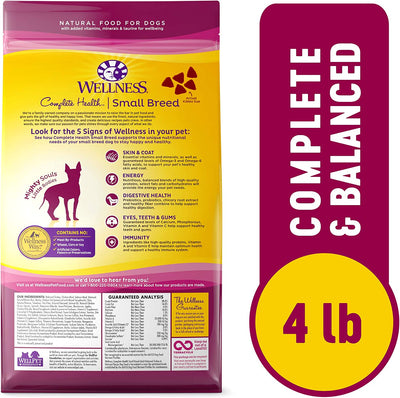 Wellness Complete Health Small Breed Dry Dog Food with Grains, Natural Ingredients, Made in USA with Real Turkey, for Dogs up to 25 Lbs, (Adult, Turkey & Oatmeal, 4-Pound Bag)
