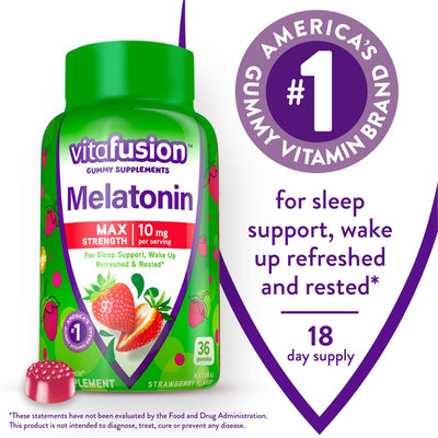 Vitafusion Max Strength Melatonin Gummy Supplements, Strawberry Sleep Supplements, 100 Ct