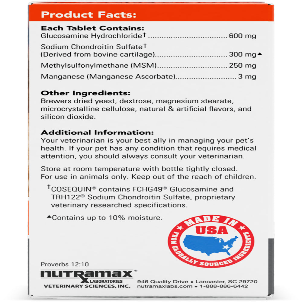 Nutramax Cosequin Joint Health Supplement for Dogs - with Glucosamine, Chondroitin, MSM, and HA, 60 Chewable Tablets