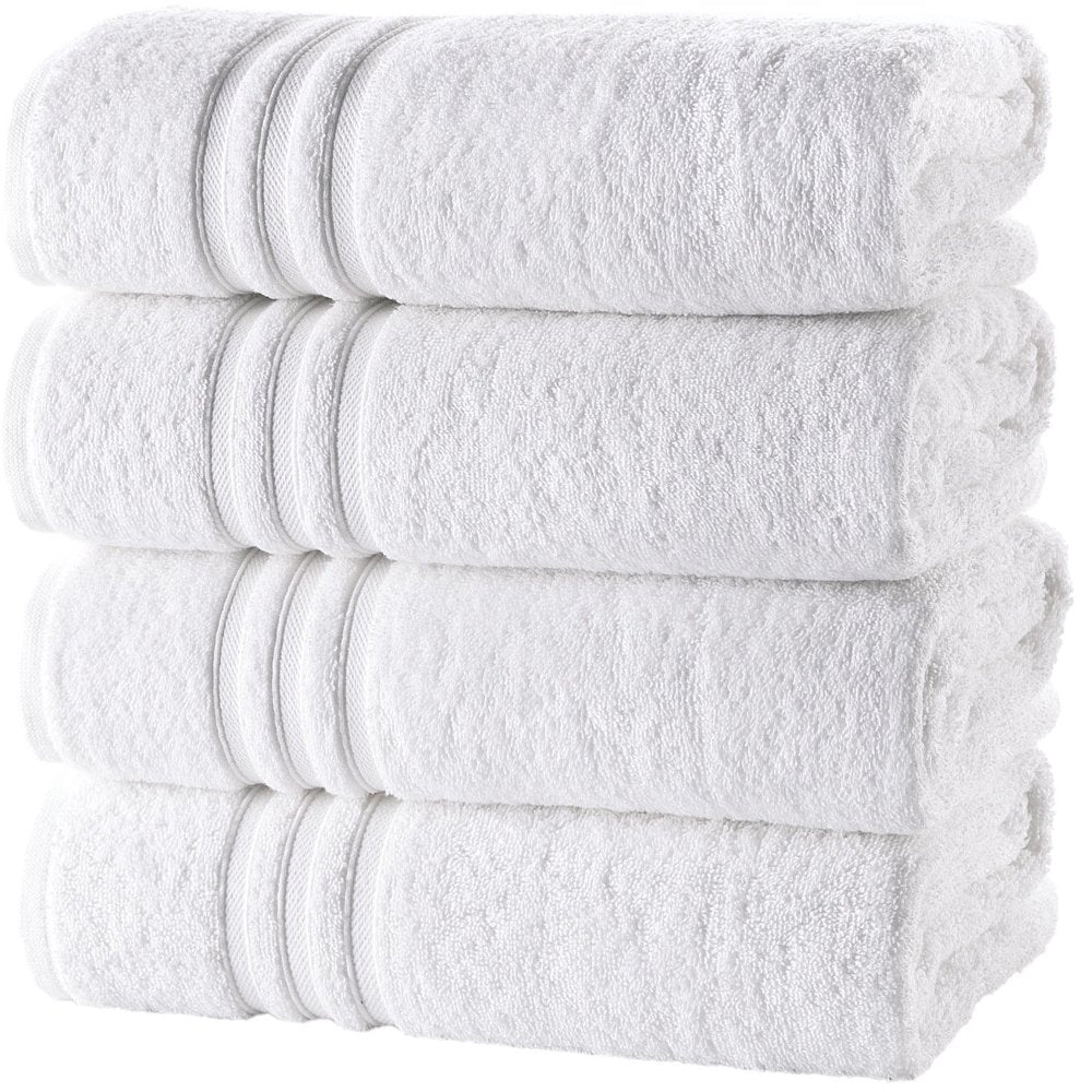Hammam Linen Bath Towels 4 Piece Set White Soft Fluffy, Absorbent and Quick Dry Perfect for Daily Use
