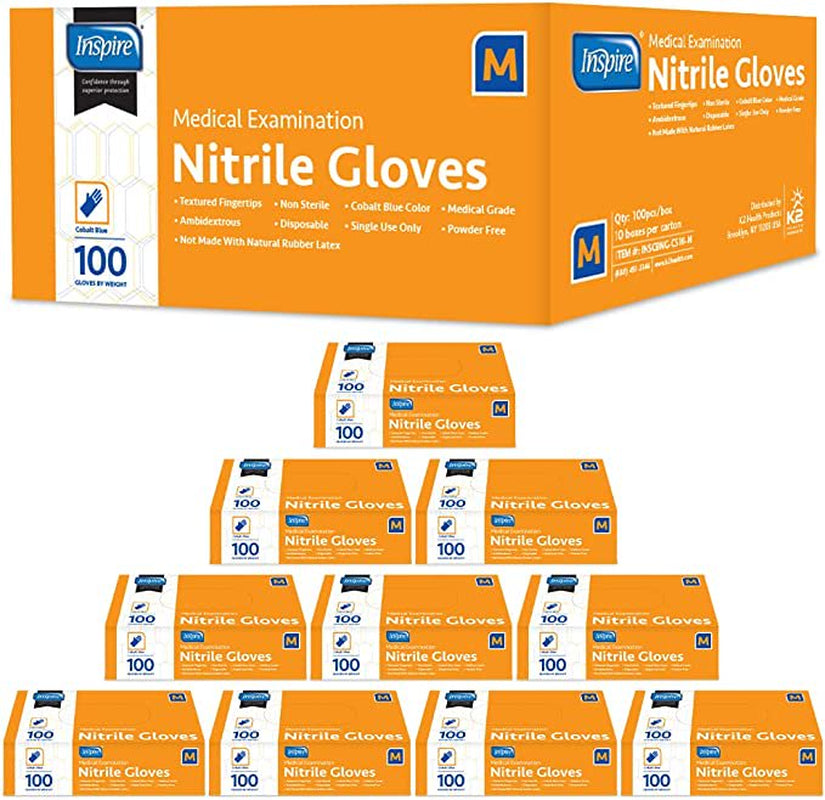 Inspire Nitrile Exam Gloves | the ORIGINAL Quality Stretch Nitrile, Cobalt Blue | 4.5 Gloves Disposable Latex Free Medical EMT (Medium (Pack of 1000), Case of 1000)