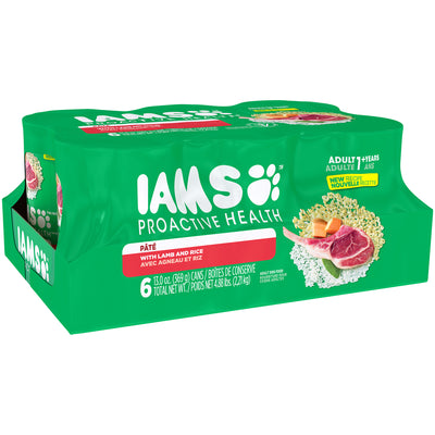 IAMS PROACTIVE HEALTH Adult Soft Wet Dog Food Paté with Lamb & Rice, (6) 13 Oz. Cans