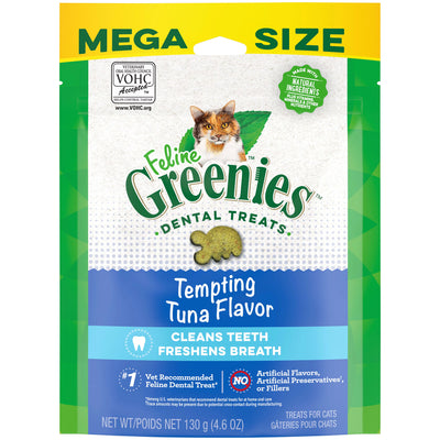 FELINE GREENIES Adult Natural Dental Cat Treats, Tempting Tuna Flavor, 4.6 Oz. Pouch