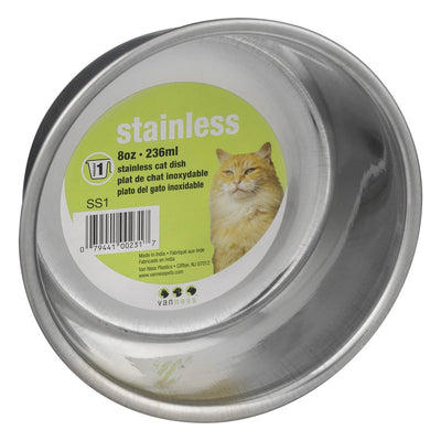 Van Ness Rubber Bottom Cat Dish, Stainless Steel, 8 Oz