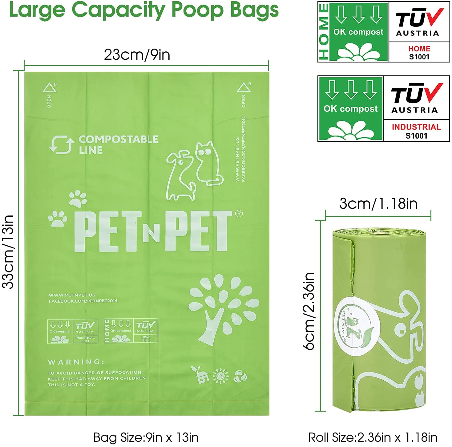 Poop Bags 240 Count Compostable Poop Bags 100% Vegetable-Based Corn Starch Poop Bags Unscented Dog Poop Bags Refill Rolls