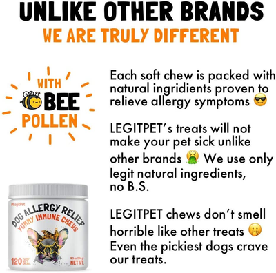 Allergy Relief Chews for Dogs & Immune Support with Kelp, Colostrum & Bee Pollen - for Seasonal Allergies + anti Itch, Skin Hot Spots Soft Treats