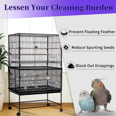 Large Bird Cage Cover,  Bird Cage Seed Catcher, Adjustable Soft Nylon Mesh Net with Twinkle Moon Star, Birdcage Cover Skirt Seed Guard for Parrot Parakeet Macaw round Square Cages (Black)