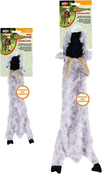 by Ethical Products Skinneeez Crinklers the Stuffless Crinkle Dog Toy with Squeaker for All Dogs Tug-Of-War Toy for Small and Large Breeds Squeak Toy for Dogs -Goat - Small