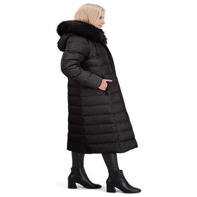 Tahari Nellie Long Coat for Women-Insulated Jacket with Removable Faux Fur Trim