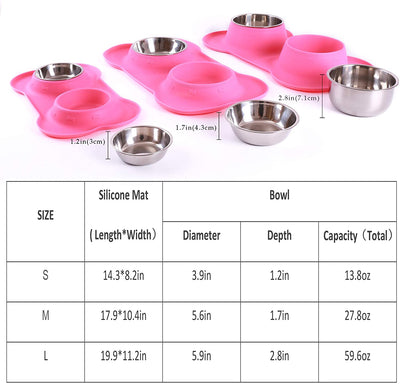Hubulk Pet Dog Bowls 2 Stainless Steel Dog Bowl with No Spill Non-Skid Silicone Mat + Pet Food Scoop Water and Food Feeder Bowls for Feeding Small Medium Large Dogs Cats Puppies (S, Pink)