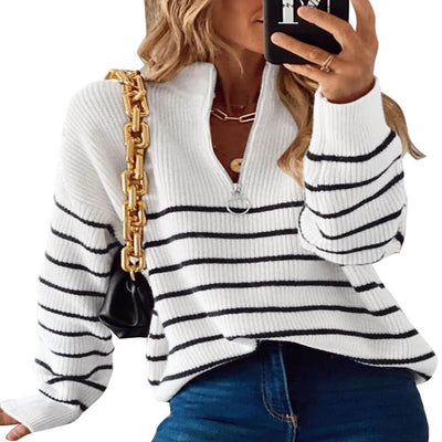 Sweaters for Women Valentine'S Day Quarter Zip Striped Sweaters Knitted Warm Pullover Sweaters Shermie