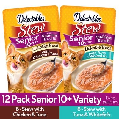 Delectables Stew Senior 10+ Lickable Cat Treats Variety Pack, 12 Pack