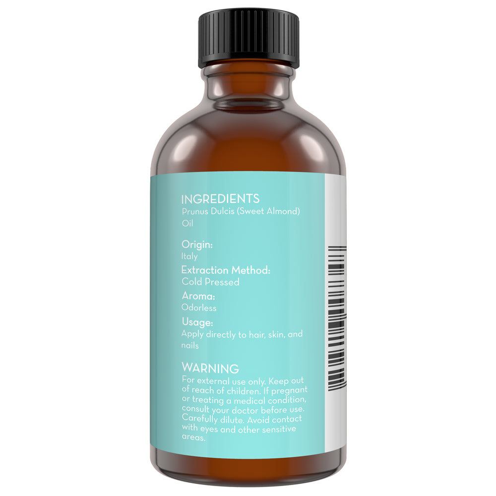 Sweet Almond Oil for Hair, Skin, and Nails, Therapeutic Carrier Oil 4Fl Oz by Pure Body Naturals