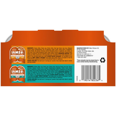 IAMS PERFECT PORTIONS Healthy Adult Grain Free* Wet Cat Food Pate Variety Pack, Chicken Recipe and Tuna Recipe, 2.6 Oz. Easy Peel Twin-Pack Trays