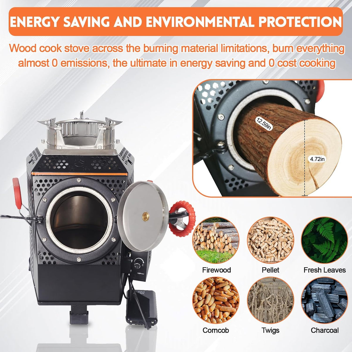 Wood Burning Camp Stove, Outdoor Portable Wood Burning Camp Stove, Large Stainless Steel Camping Stove for outside Cooking Survival Campfire Patio Backyard Gathering 16"L X 13"W X 17"H3