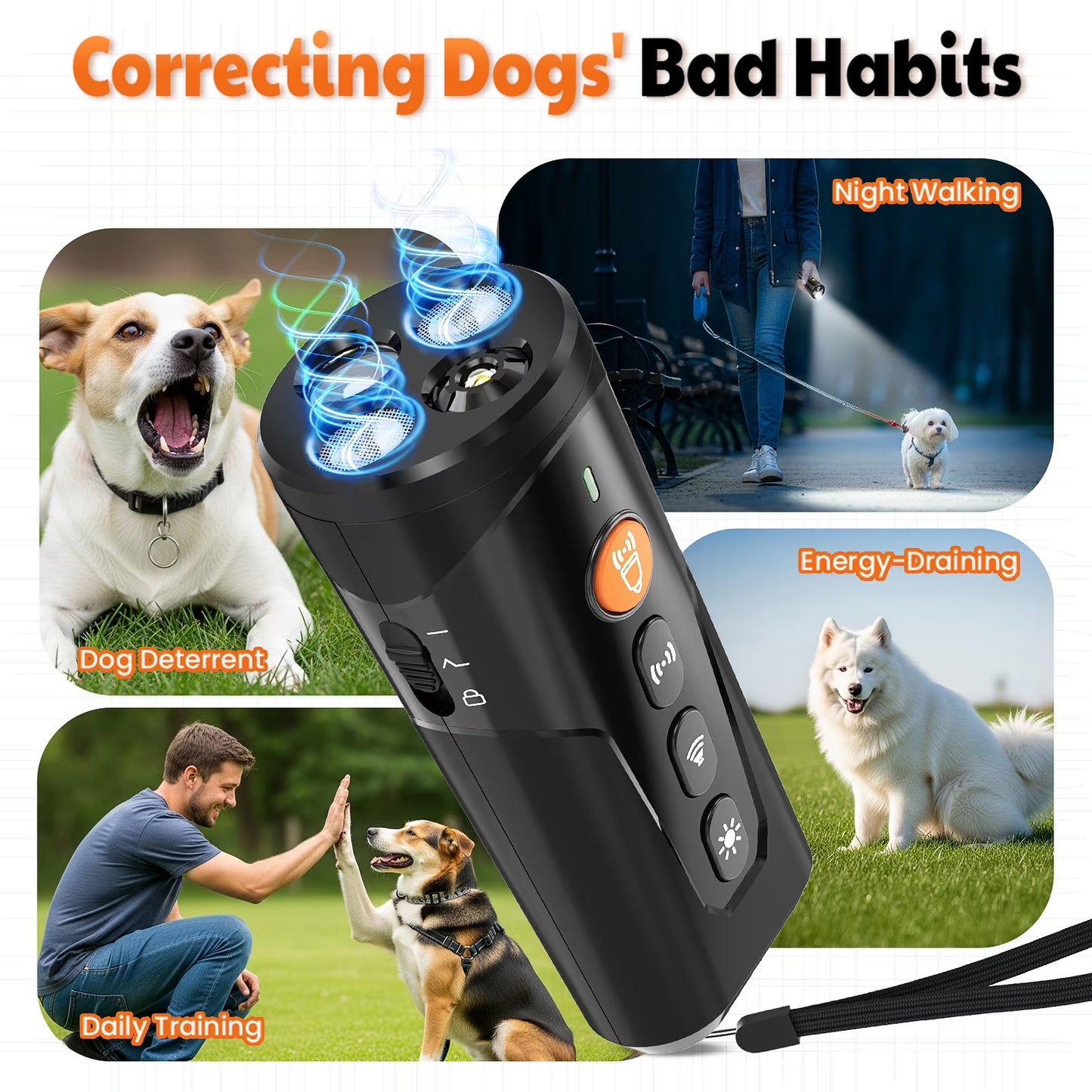 MASBRILL Ultrasonic anti Barking Device, Handheld Dog Bark Deterrent Device Stops Bad Behavior, Alternative to Painful Dog Shock Collar