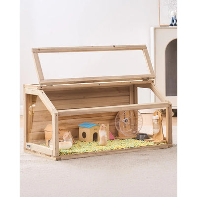 VEVOR Wooden Hamster Cage Habitat 32 in Clear Mice Rodents Small Animals Cage