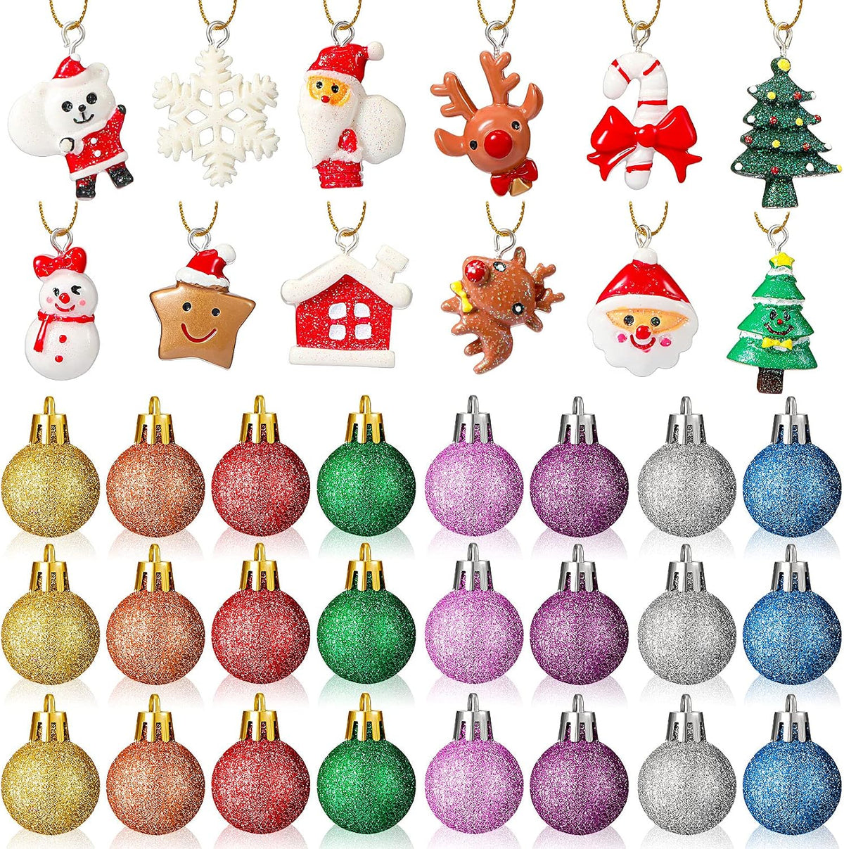 Skylety 36 Pcs Mini Christmas Ornaments, Glitter Balls