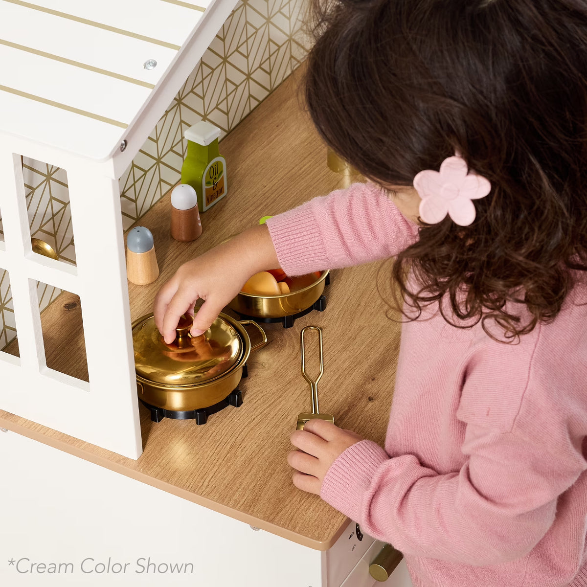 Best Choice Products Pretend Play Wooden Farmhouse Kitchen Set W/ Storage, Clicking Knobs, 5 Accessories - Rose