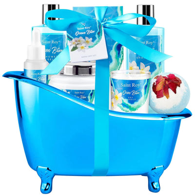 Mothers Day Gifts for Women Bath & Body Gift Set, Bath Basket Spa Kit Gifts for Her Him Birthday Gift for Woman, Self-Care Home Spa Kit, 8Pcs Christmas Gift for Women Ocean Vanilla, Spa Gift Baskets