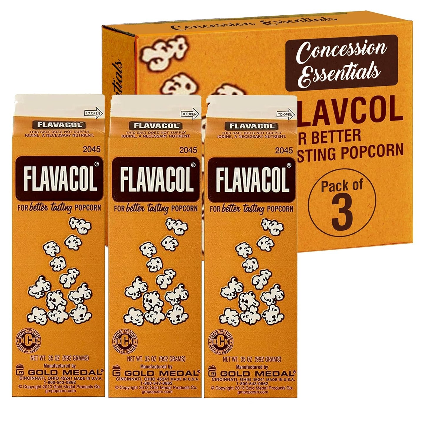 Concession Essentials 3 Pack Flavacol Popcorn Season Salt, 35 Oz per Pack. Total 105 Ounces Popcorn Season Salt
