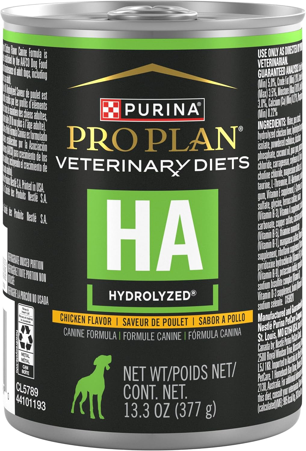 Pro Plan Veterinary Diets Purina HA Hydrolyzed Chicken Flavor Canine Formula Adult Wet Dog Food - (Pack of 12) 13.3 Oz. Cans
