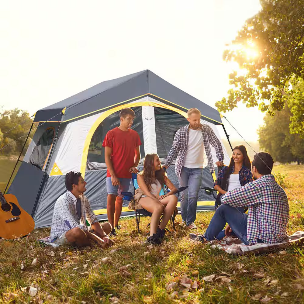 12 Ft. X 9 Ft. Gray Outdoor 6 Person Camping, Portable Easy Set up Family Tent for Hiking, Backpacking, Traveling