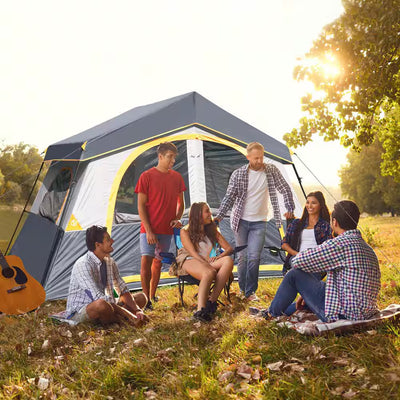 12 Ft. X 9 Ft. Gray Outdoor 6 Person Camping, Portable Easy Set up Family Tent for Hiking, Backpacking, Traveling