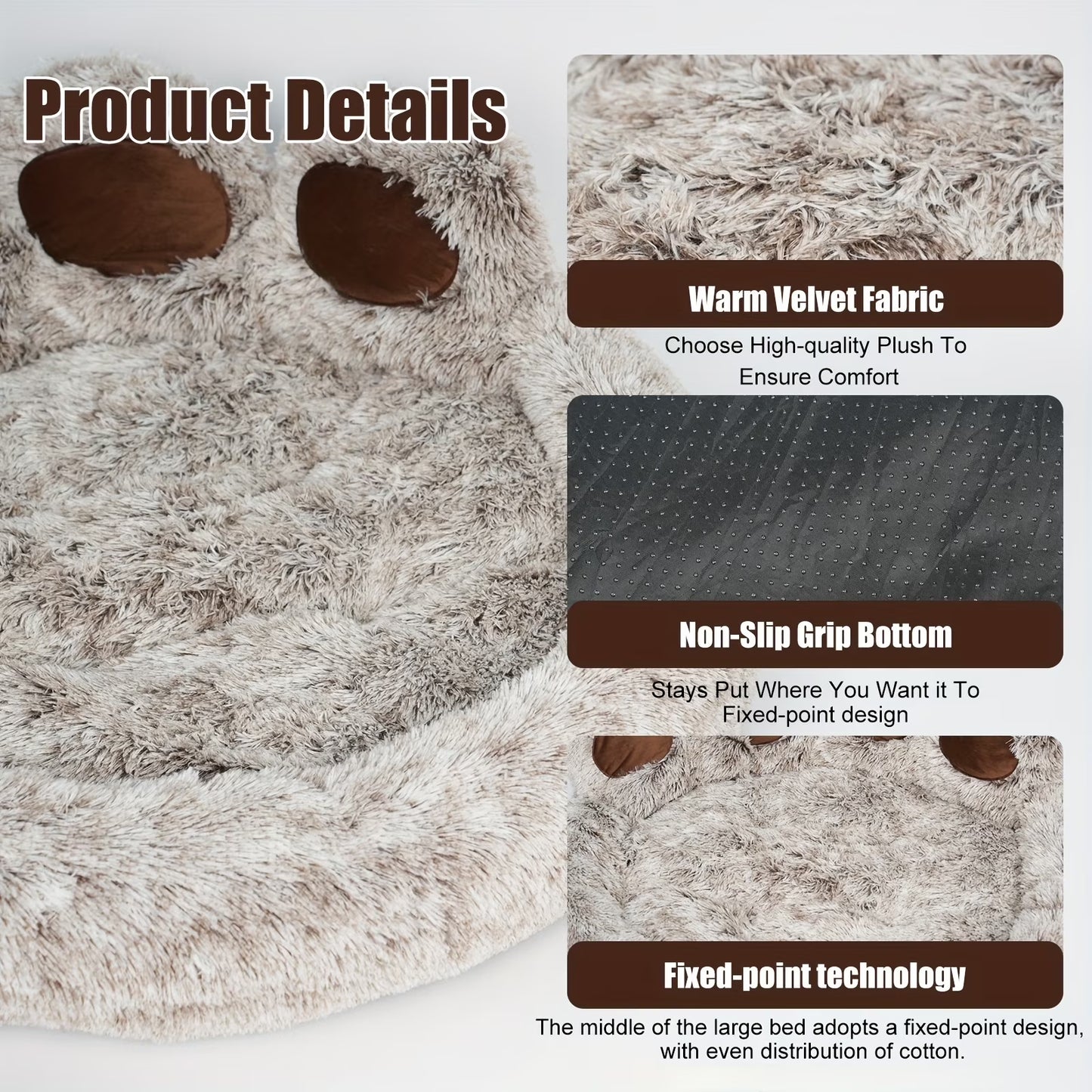 Kylinsure Paw Shape Calming Pet Bed, Plush Faux Fur Donut Bed for Dogs & Cats, Machine Washable, Non-Slip Bottom