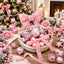 111 Pcs Pink Christmas Ornaments, Bow Topper Ball Poinsettia Rose