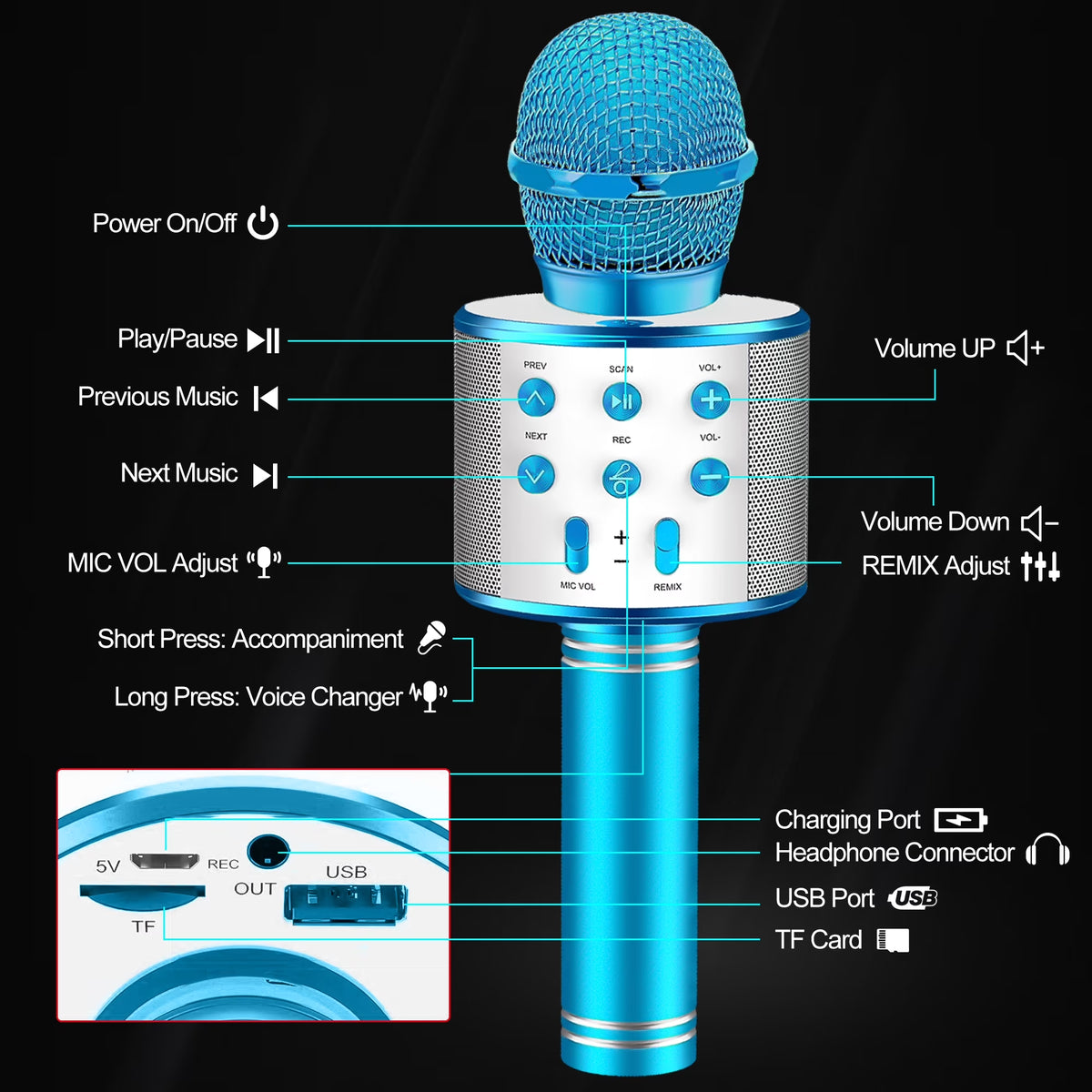 ATOPDREAM Karaoke Microphone for Kids, Toys for 3-12 Year Old Girls, Kids Microphone Girls Toys Bluetooth Microphone Birthday Gifts for 3 4 5 6 7 8 Years Old Girls Boys