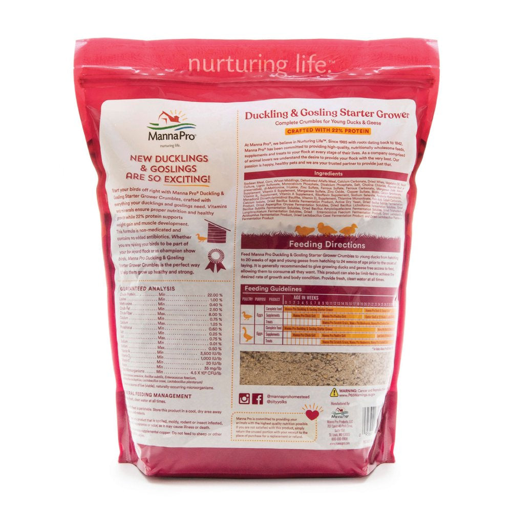 Manna Pro Duck and Gosling Starter Grower, Complete Crumbles, 22% Protein, 8 Lbs