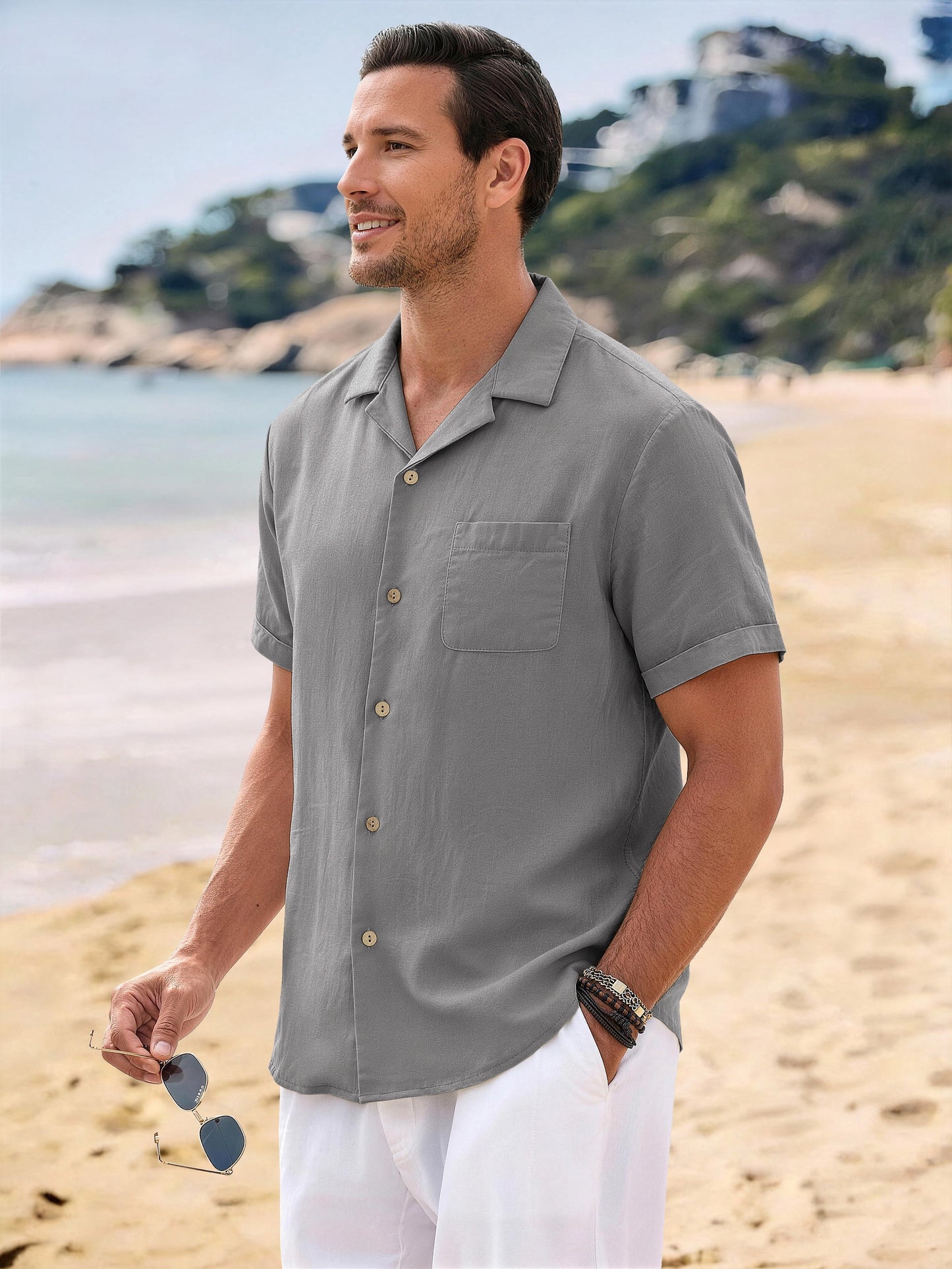 GENTS BLISS Men Linen Shirts Casual Short Sleeve Button down Shirts for Men Beach Tops with Pocket