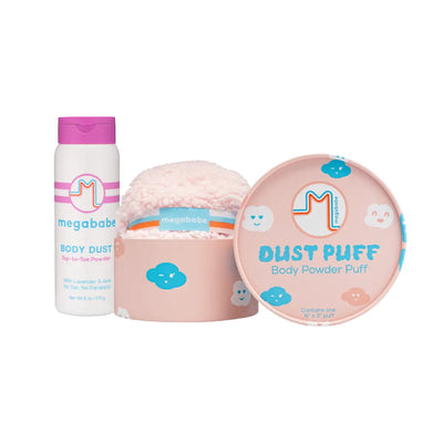 Megababe Body Dust Powder & Dust Puff Applicator Set | Talc-Free Sweat-Absorbing Body Powder (6 Oz)