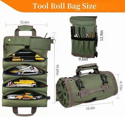 Tool Bag, Tool Bags for Men, Heavy Duty Tool Organizer, Portable Roll up Tool Bag Gifts for Him, Mechanic, Electrician and Hobbyist, Car Tool Roll Organizer -Green