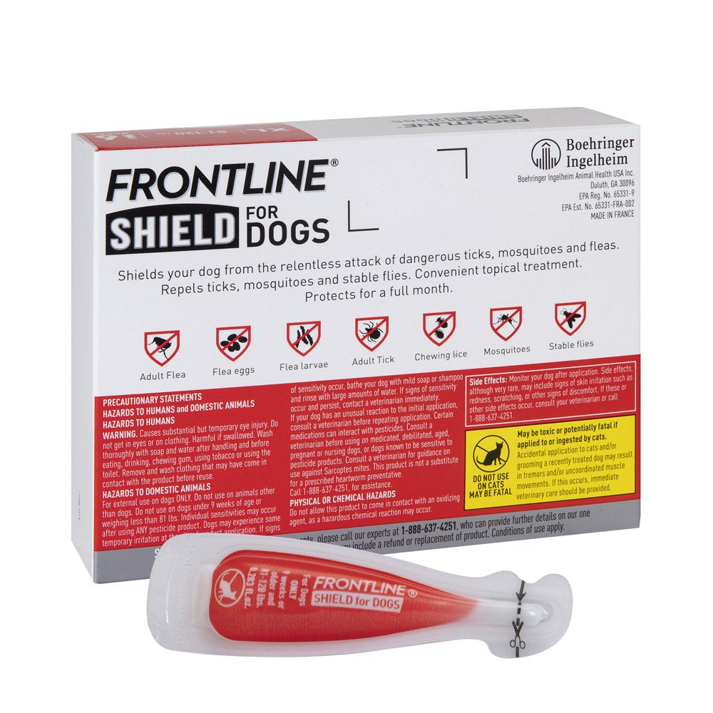FRONTLINE® Shield for Dogs Flea & Tick Treatment, Extra Large Dog, 81-120 Lbs, Red Box, 6Ct