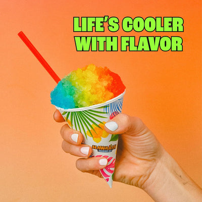 Hawaiian Shaved Ice Party Kit with 20 Syrup Flavors in 16Oz. Bottles, 200 Snow Cone Cups, 200 Spoon Straws, and 20 Pouring Spouts. Great for Birthday Parties. Allergy-Friendly