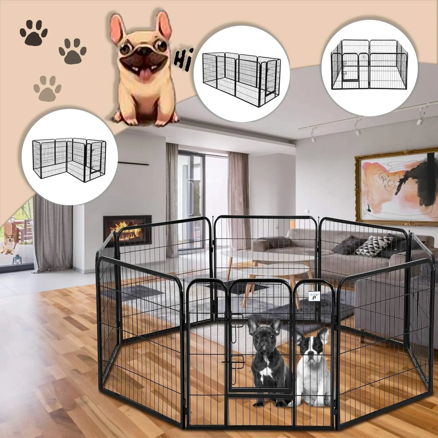 Dog Fence, 4/6/8/12/16 Panels 24"\32"\40"H Foldable Dog Playpen, Exercise Heavy Duty Metal Dog Cage for Yard, Lockable Double Door Pet Fence Indoor Outdoor Dog Pen for Large Medium Small Animals Pet