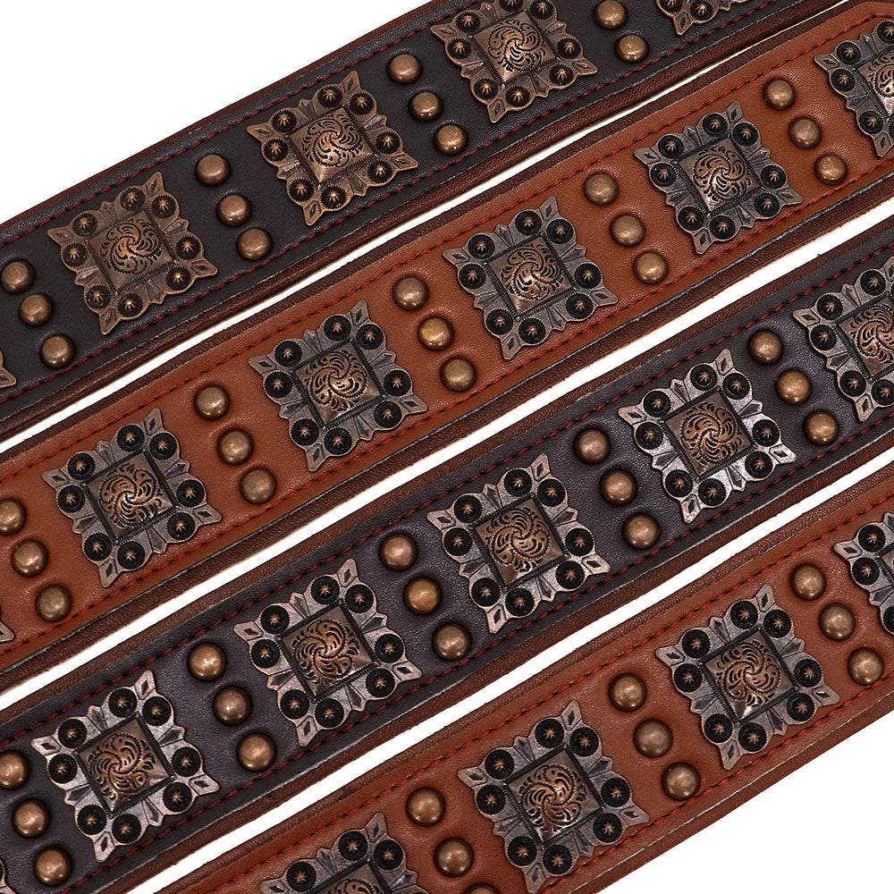 Cool Spiked Dog Collar for Medium Large Dogs Genuine Leather Pitbull Bulldog Adjustable Pet Accessories Collars Necklace (L)