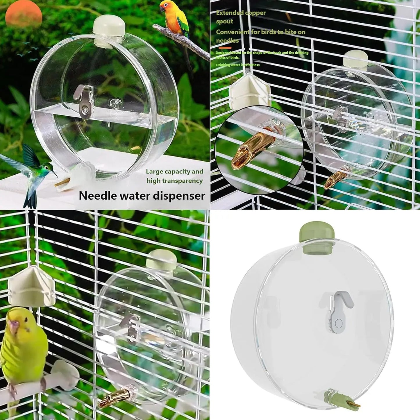 330Ml Automatic Bird Water Dispenser - Touch Needle Mechanism Cage Mounted Parrot Water Bottle with Easy Refilling